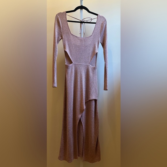 NWT MISA Minka Longsleeve Cutout Dress S Rose Metallic Knit - Picture 7 of 15
